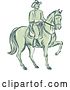 Vector Clip Art of Retro Sketched or Engraved Calvary Soldier on Horseback by Patrimonio