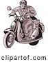 Vector Clip Art of Retro Sketched or Engraved Messenger on a Scooter by Patrimonio