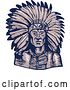 Vector Clip Art of Retro Sketched or Engraved Native American Indian Chief Wearing a Feather Headdress by Patrimonio