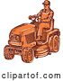 Vector Clip Art of Retro Sketched Orange Guy Driving a Ride on Mower by Patrimonio