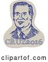 Vector Clip Art of Retro Sketched Portrait of Ted Cruz over Text by Patrimonio