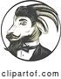Vector Clip Art of Retro Sketched Ram Goat in a Tuxedo, in a Circle by Patrimonio