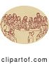 Vector Clip Art of Retro Sketched Scene of the Last Supper with Jesus and the Apostles in an Oval by Patrimonio