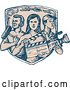 Vector Clip Art of Retro Sketched Shield with Film Crew Workers by Patrimonio