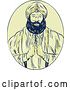 Vector Clip Art of Retro Sketched Sikh Guru Priest Praying in a Yellow Oval by Patrimonio