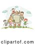 Vector Clip Art of Retro Sketched Steampunk Robot and Stick Children Outdoors by BNP Design Studio