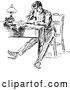 Vector Clip Art of Retro Sketched Stressed Guy Sitting at a Desk by Prawny Vintage