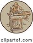 Vector Clip Art of Retro Sketched Tailor Machinist Upholsterer Using a Sewing Machine Inside a Circle by Patrimonio