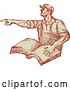 Vector Clip Art of Retro Sketched Union Worker Guy Pointing and Holding a Book by Patrimonio