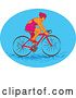 Vector Clip Art of Retro Sketched White Female Cyclist in a Blue Oval by Patrimonio