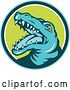 Vector Clip Art of Retro Snapping Alligator or Crocodile in a Blue Teal White and Green Circle by Patrimonio