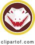 Vector Clip Art of Retro Snapping Alligator or Crocodile in a Yellow White and Brown Circle by Patrimonio