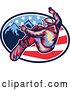 Vector Clip Art of Retro Snowboarder Leaving Stripes over Mountains and American Stars by Patrimonio