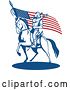 Vector Clip Art of Retro Soldier Playing a Trumpet on Horseback by an American Flag by Patrimonio