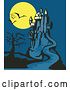 Vector Clip Art of Retro Spooky Castle with a Dead Tree Bats and Full Moon by Patrimonio