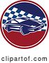 Vector Clip Art of Retro Sports Race Car in a Red White and Blue Checkered Circle by Patrimonio