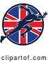Vector Clip Art of Retro Sprinter Running over a British Union Jack Flag Circle by Patrimonio