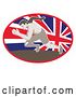 Vector Clip Art of Retro Sprinting Track and Field Athlete in a Union Jack Flag Oval by Patrimonio