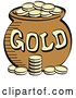 Vector Clip Art of Retro Stack of Gold Coins near a Pot of Leprechaun's Gold by Andy Nortnik