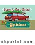 Vector Clip Art of Retro Station Wagon with Presents a Tree and a Christmas Sign by Patrimonio