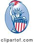 Vector Clip Art of Retro Statue of Liberty and American Shield Logo by Patrimonio