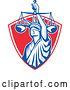 Vector Clip Art of Retro Statue of Liberty Holding Justice Scales in a Red Shield by Patrimonio
