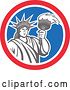 Vector Clip Art of Retro Statue of Liberty with a Torch in a Red White and Blue Circle by Patrimonio