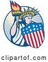 Vector Clip Art of Retro Statue of Liberty with an American Shield and Torch Logo by Patrimonio