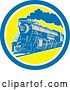 Vector Clip Art of Retro Steam Train in a Blue White and Yellow Circle by Patrimonio