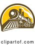 Vector Clip Art of Retro Steam Train in a Brown White and Yellow Half Circle by Patrimonio
