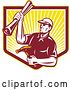 Vector Clip Art of Retro Strong Carpenter Guy Holding a Hammer and Blueprints over a Ray Shield Crest by Patrimonio