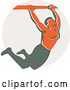 Vector Clip Art of Retro Strong Male Bodybuilder Doing Pull Ups on a Bar over a Taupe Circle by Patrimonio