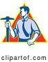 Vector Clip Art of Retro Styled Architect Holding a T-Square Drafting Tool over a Triangle by Patrimonio