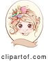 Vector Clip Art of Retro Styled Dirty Blond White Girl with Ice Cream and Sweets in Her Hair, Inside an Oval Frame with a Blank Banner by BNP Design Studio