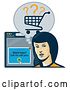 Vector Clip Art of Retro Styled Female Shopper with a Cart and Internet Browser by Patrimonio