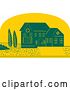 Vector Clip Art of Retro Styled House and Yard in a Yellow Half Circle by Patrimonio