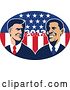 Vector Clip Art of Retro Styled Republican Politician Mitt Romney and President Barack Obama over 2012 and Stars and Stripes by Patrimonio