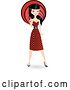 Vector Clip Art of Retro Stylish Black Haired Lady in a Polka Dot Dress, in Front of a Red Circle by Melisende Vector