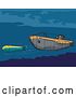 Vector Clip Art of Retro Submarine Launching an Underwater Missile by Patrimonio