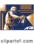 Vector Clip Art of Retro Suited up Worker Spray Painting a Car, with a White Border by Patrimonio