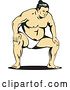 Vector Clip Art of Retro Sumo Wrestler Crouching by Patrimonio