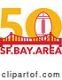 Vector Clip Art of Retro Super Bowl 50 Sports Design with a Football over the Golden Gate Bridge and Text by Patrimonio