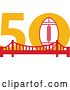 Vector Clip Art of Retro Super Bowl 50 Sports Design with a Football over the Golden Gate Bridge by Patrimonio