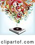 Vector Clip Art of Retro Swirls over a Record Player by OnFocusMedia