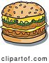 Vector Clip Art of Retro Tasty Double Cheeseburger with Two Meat Patties, Pickles, Ketchup and Melted Cheese on a Sesame Seed Bun by Andy Nortnik
