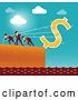 Vector Clip Art of Retro Team of Business Men Trying to Save the Dollar by Qiun