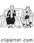 Vector Clip Art of Retro Teenage Boy Talking to a Knitting Lady in Black and White by Picsburg
