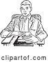 Vector Clip Art of Retro Teenage School Boy with Books at a Desk in by Picsburg