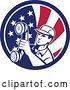 Vector Clip Art of Retro Telephone Repair Guy Holding out a Receiver in an American Flag Circle by Patrimonio