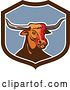 Vector Clip Art of Retro Texas Longhorn Steer Bull in a Brown White and Blue Shield by Patrimonio